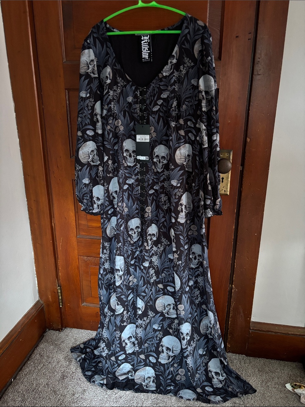 Killstar Skull Print Maxi Dress in Black and Gray